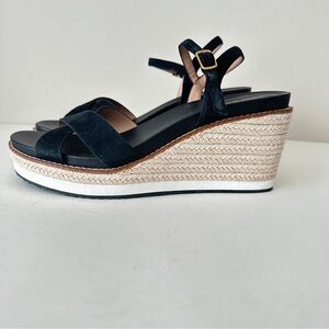 NEW Cole Haan Cloudfeel Silvee Espadrille Wedges Black Suede Sandals, Sz 9